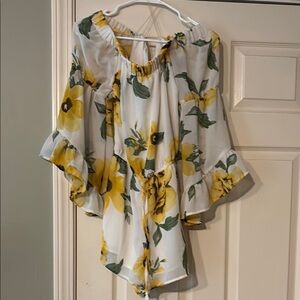 Blush White and Yellow Ruffled Off The Shoulder Romper